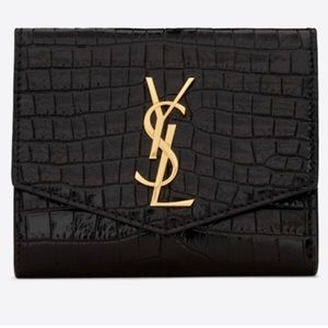 YSLWALLET NEW UPTOWN COMPACT WALLET IN CROCODILE-EMBOSSED SHINY LEATHER